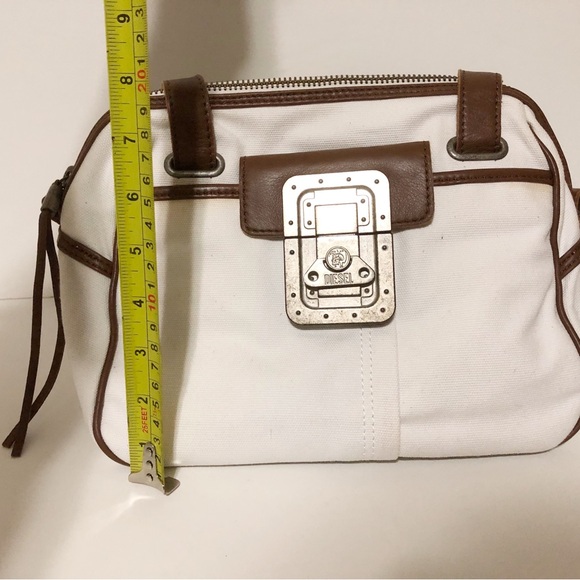 Authentic Diesel White Canvas Leather Distress Hardware Handbag Shoulder Bag - Picture 13 of 13